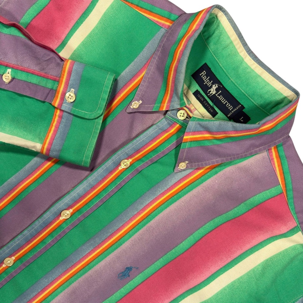 Vintage 90s Ralph Lauren OCBD Button Down Shirt Mens L Mulicolor Striped Oxford